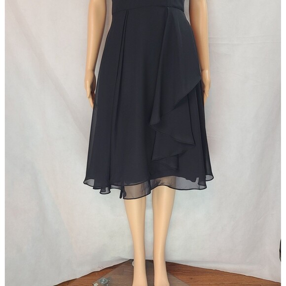 New Special Occasion (8) Black Chiffon Sleeveless Pleated Knee Length Dress - Picture 3 of 9